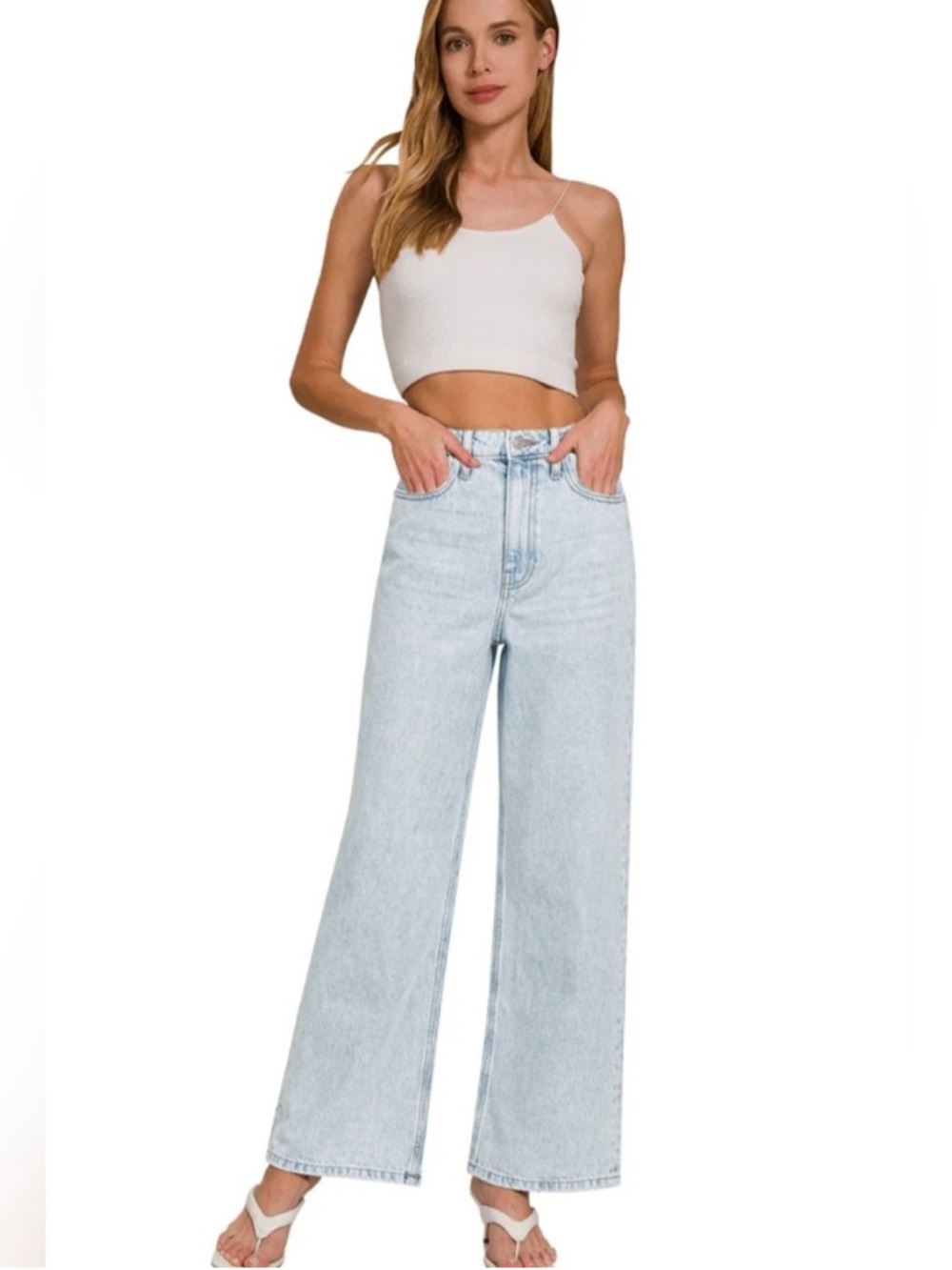 Zenana Light Wash Wide Leg High-Rise Jeans